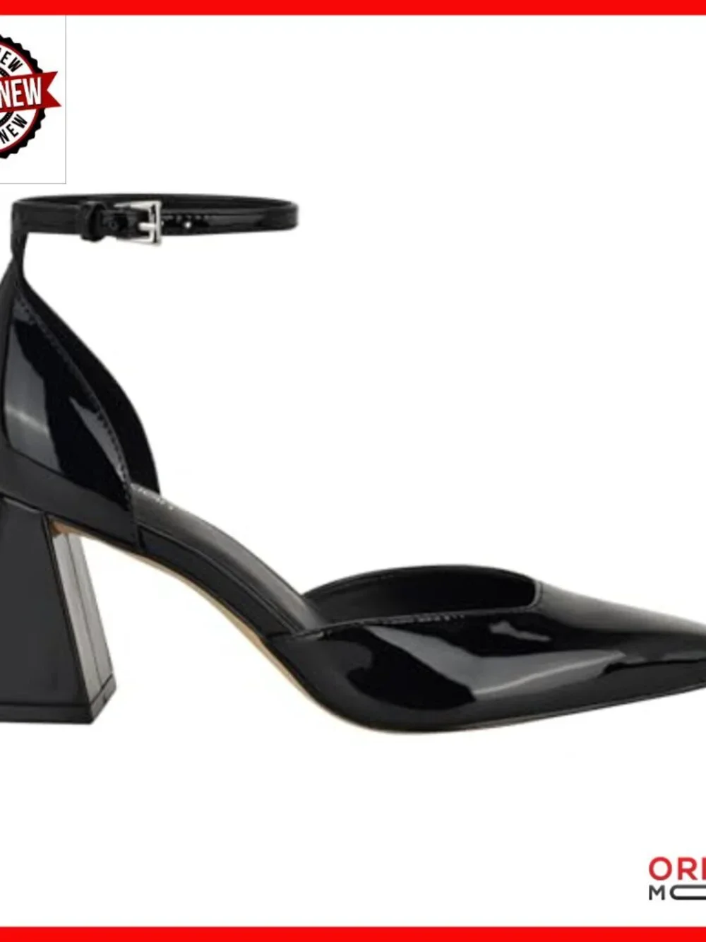 Pointy Toe Pumps with Buckle Closure, 2.68 Inch Heel, Faux Patent Leather